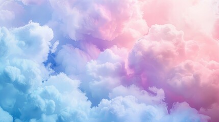 Fototapeta premium Colorful cotton candy clouds in shades of pastel pink, blue, and lavender, creating a soft and romantic texture background.