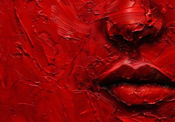 Abstract Red Oil Painting Lips Texture