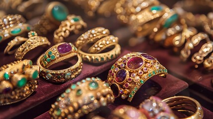 Gorgeous golden and gemstone bracelets chains and rings