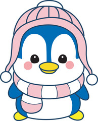 Illustration of cute penguin icon.
Funny penguin in cold weather elements.
