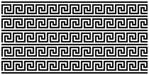 Greek key pattern with horizontal lines. Black and white Seamless geometric background.