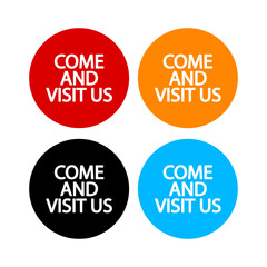 Visit us speech bubble communication icon, logo, sticker, badge, template  vector design.