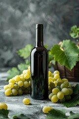 Obraz premium White Grape Wine Bottle and Fresh White Grapes