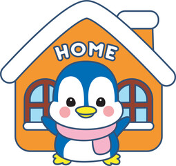 Illustration of cute penguin icon.
Funny penguin in cold weather elements.

