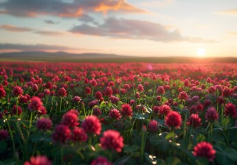 Stunning Sunset Over Red Clover Field