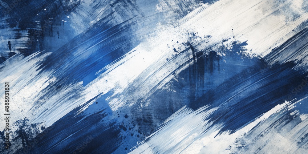 Aufkleber abstract navy blue and white background features expressive grunge brush strokes, adding texture and