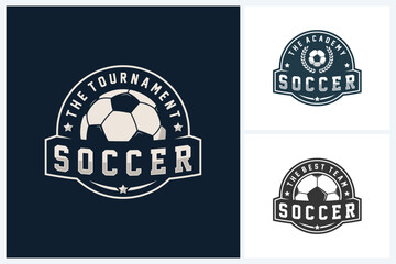 Soccer logo sport design template, soccer or football emblem vector, soccer or football tournament badge logo design vector illustration