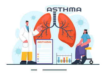 Asthma Disease Vector Illustration Featuring Human Lungs and Inhalers for Breathing in a Healthcare Flat Style Cartoon Background