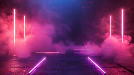 Neon stage with smoke background