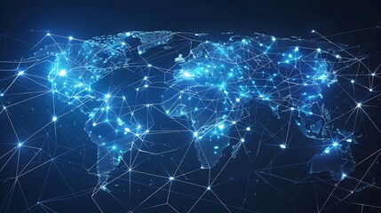 Network connections world map polygon graphic background with connected lines
