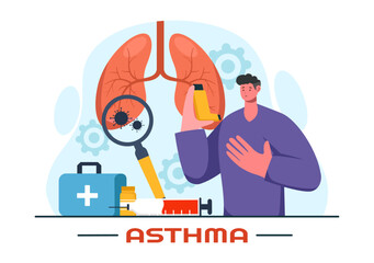 Asthma Disease Vector Illustration Featuring Human Lungs and Inhalers for Breathing in a Healthcare Flat Style Cartoon Background
