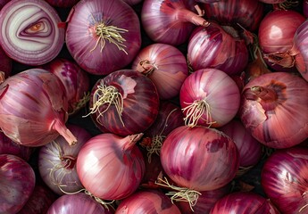 Close-Up Pile of Fresh Red Onions