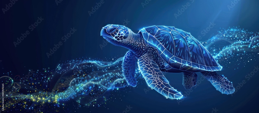 Wall mural sea turtle in a digital ocean