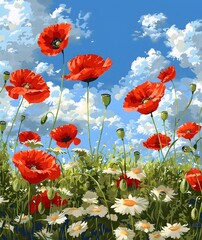 Obraz premium Impressionist Summer Field with Poppies & Daisies