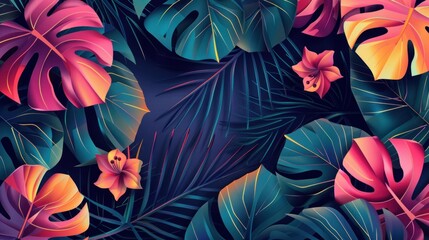 Tropical Leaves Pattern with Vibrant Colors