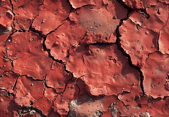 Fototapeta premium Close-Up View of Cracked Red Soil