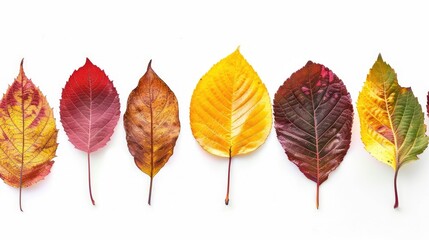 Colorful autumn leaves displaying textures on a clear background