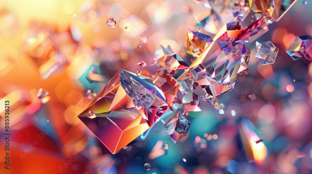 Aufkleber dynamic 3d design with colorful geometric patterns and blurred glass crystals