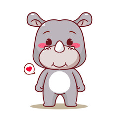 Cute Rhino Standing Cartoon Vector Illustration. Adorable Kawaii Animal Character Icon Mascot Concept Design. Isolated White Background.