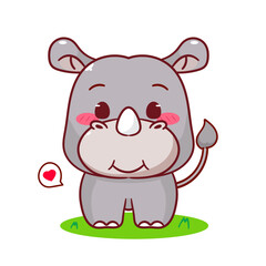 Fototapeta premium Cute Rhino Cartoon Vector Illustration. Adorable Kawaii Animal Character Icon Mascot Concept Design. Isolated White Background.