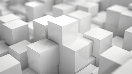 Chaotic cubes with copy space. White abstract geometric background