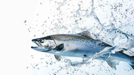 Fototapeta premium Salmon fish leaping and splashing in clear water