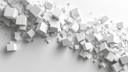 Chaotic cubes with copy space. White abstract geometric background
