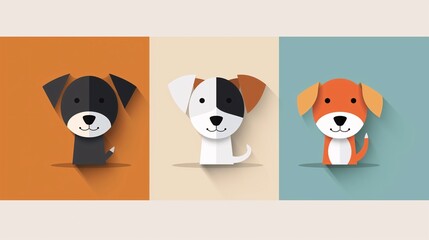 Modern, flat design icons of cute dog in matching colors