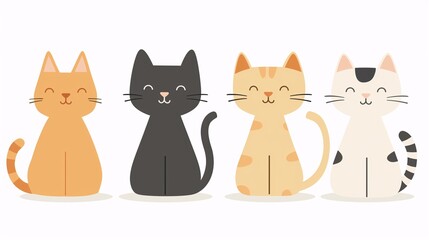Modern, flat design icons of cute cat in matching colors