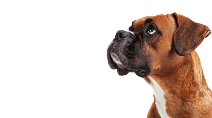 Obraz premium A Boxer standing and looking off to the side, isolated on a white background