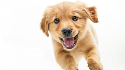 A joyful puppy playing happily, selected against a white background.