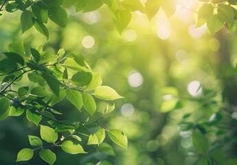 Sunlight Through Green Leaves in Forest
