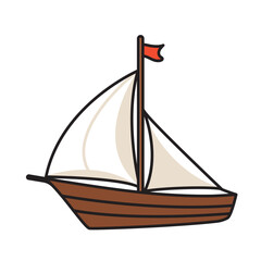 Hand drawn ship with sail; isolated on white background. Design concept for summer vacation and travel.