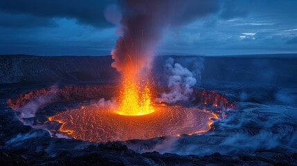 Volcanic Eruption at Night