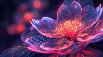Close-up futuristic neon flower design with a vibrant