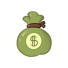 Green money bag tied on white background