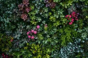 Green Wall With Colorful Ground Cover Plants