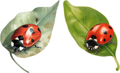 Fototapeta premium watercolor illustration of ladybug on green leaf