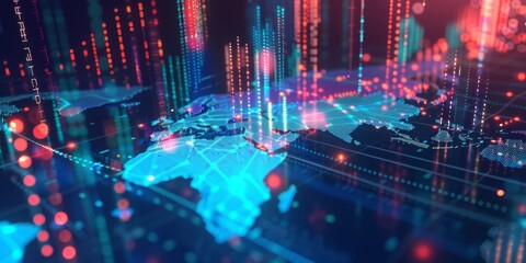Global Economic Tangle: Interwoven Data Analysis and Financial Charts with a World Map Reflecting Global Financial Trends and Data-Driven Insights