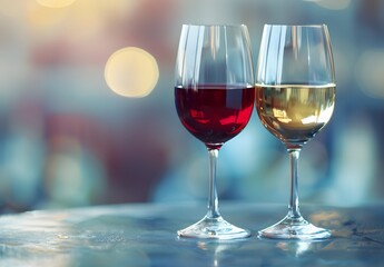 Red and White Wine Glasses on Table