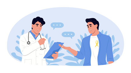 Appendix Cancer Awareness Month. Medicine, healthcare and people concept. Doctor talking to patient in hospital.