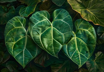 Fototapeta premium Vibrant Green Alocasia Leaves Close-Up
