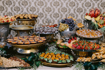 Selection of delectable food presented on a table for a traditional Armenian wedding