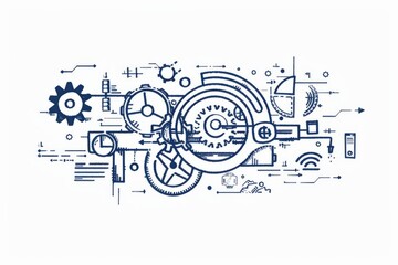Obraz premium Hand-Drawn Gadget Illustration with Gears: Symbolizing the Concept of Functions in Programming and Software Development