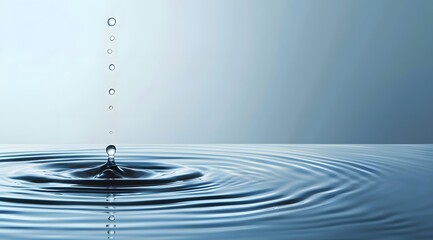 Water Drop Ripples and Splash on Blue Background