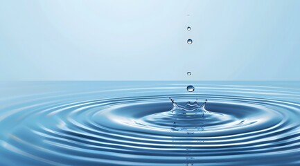 Water Drop Splashing in Blue Water Ripples