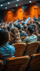 A group of people are sitting in a theater, watching a performance