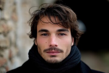 Fototapeta premium Handsome man with windblown hair and scarf