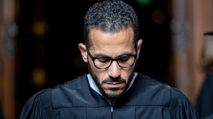 Fototapeta premium Serious man in black jacket and glasses