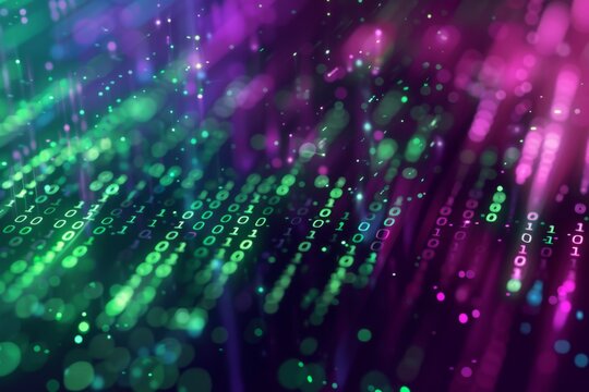 Julia Programming Language Concept: A Dynamic Visualization of Computational Efficiency and Data Analysis with Green and Violet Abstract Bits."